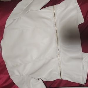 Zara cream gold buttons cropped faux leather jacket